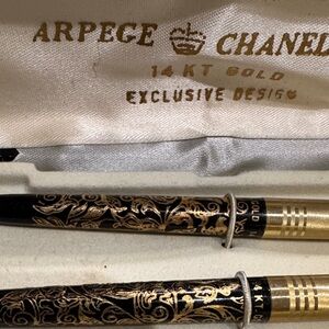 CHANEL Vintage Gold and Black Perfumed 14K Vintage Writing Pens